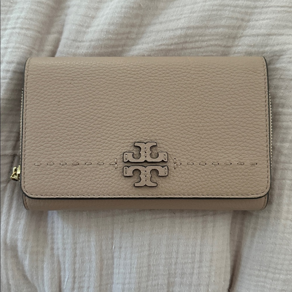 Tory Burch Taupe Leather crossbody clutch